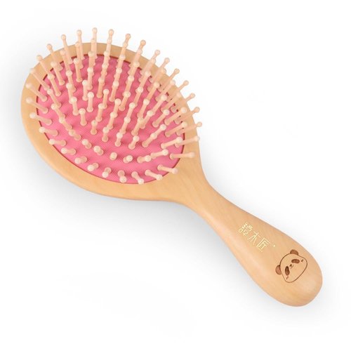 TAN MUJIANG Wooden Hair Brush for Long Hair Panda Pink 1PC