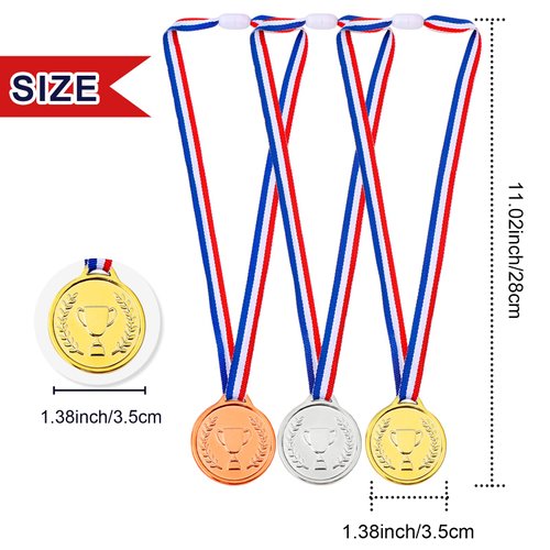 Pllieay 24 Pieces Plastic Winner Medals, Winner Award Medals, Gold Silver and Bronze Medals for Sports, Competition, Talent Show, Spelling Bee, Gymnastic Birthday Party Favors and Awards