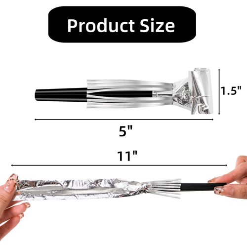 Eorbow 60 Packs Silver Noise Makers, Metallic Fringed Party Blowers, Horns Musical Blowouts Whistles for Birthday Party, Sporting Events, Graduation, Party Favor Supplies Adults
