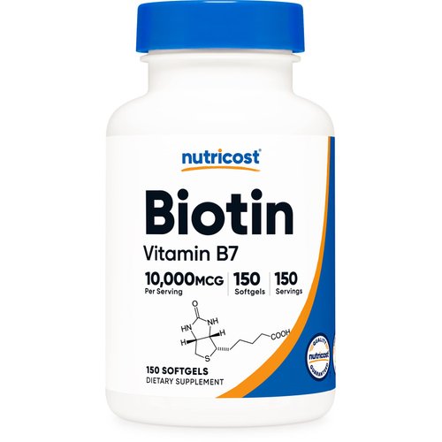 Nutricost Biotin (10,000mcg) in Coconut Oil 150 Softgels - Gluten Free, Non-GMO