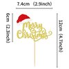 Ercadio 24 Pack Merry Christmas Cupcake Toppers Gold Glitter Santa Hat Christmas Cupcake Picks Merry Xmas Cupcake Decoration Winter Christmas Theme Xmas Holiday Birthday Party Supplies