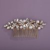 Teyglen Gold Bride Crystal Wedding Hair Comb Bridal Flower Hair Comb with Rhinestone Pearl Hair Piece for Party Prom Hair Accessories Dainty Hair Side Comb