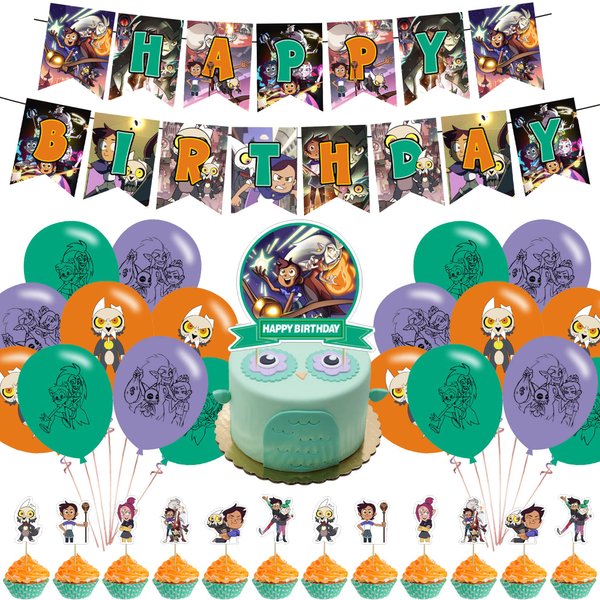 The Owl house Birthday Party Decorations, Owl house Cartoon Theme Party Supplies set with Happy Birthday Banner,Cake Cupcake Toppers,Balloons for Adults Party Favors
