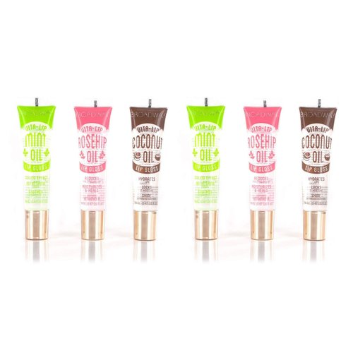 6-PACKS Kiss Broadway Clear Lip Gloss (#1 Mint,Coconut,Rosehip)