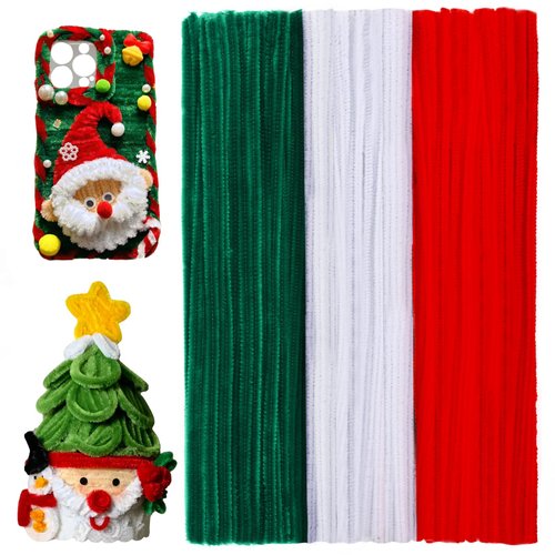 kdafio 120 Pieces Pipe Chenille Stems, Christmas Solid Color Pipe Cleaners Set Pipe Cleaners Chenille Stem Cleaners Pipe Cleaners for DIY Arts Crafts Decorations (Red+Green+White)