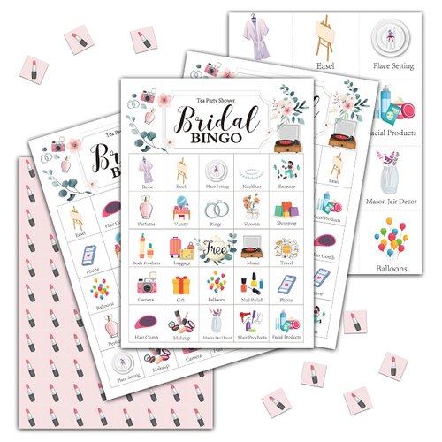 Tea Party Bridal Shower Games, Tea Party Bingo Game, Tea Party Decorations, Tea Party Favors, 24 Players Bingo Games for Bridal Shower, Bachelorette Party, Wedding Engagement Party (A05)
