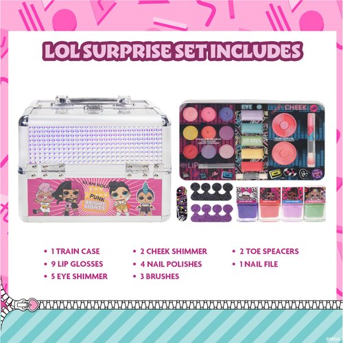 LOL Surprise! Townley Girl Train Case Cosmetic Makeup Set Includes Lip Gloss, Eye Shimmer, Nail Polish, Hair Accessories & more! for Kids Girls, Ages 3+ perfect for Parties, Sleepovers & Makeovers