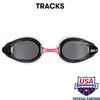 Arena Tracks Unisex Adult Essential Racing Swim Goggles for Competitive Swimmers FINA-Approved Anti-Fog Coated Non-Mirror Lens, White/Smoke/Fuchsia