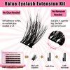 Self Adhesive Lash Clusters Kit Flu-ffy 8-16mm No Glue Lashes Press On Lashes, 60 Pcs Glueless DIY Eyelash Extensions Kit Pre Bonded Lash Clusters with Eyelash Curler and Lash Tweezers(No Glue W53)
