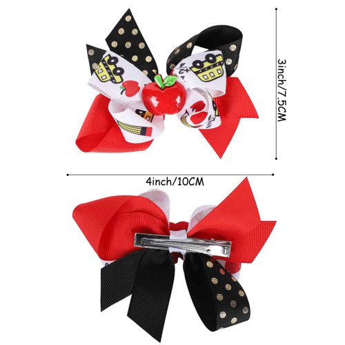 Whaline 4Pcs Colorful Back to School Hair Accessories: Apple, School Bus, Blackboard Grosgrain Ribbon Barrettes for Kindergarten Girls Students' First Day