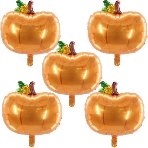 Thanksgiving Pumpkin Balloon Fall Foil Balloons Pumpkin Foil Fall Autumn Harvest Orange Thanksgiving Pumpkin Balloons for Festival Party Decor Party Supplies 5PCS