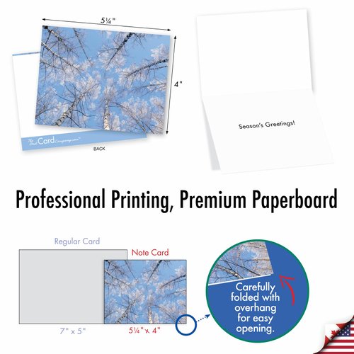 10 Assorted 'Snow Tops' Season's Greetings Cards with Envelopes Small 4 x 5.12 inch, Holiday Note Cards with Snow-Covered Branches and Tree Tops, Stationery Set for Holidays, Winter, Parties M9632XSG