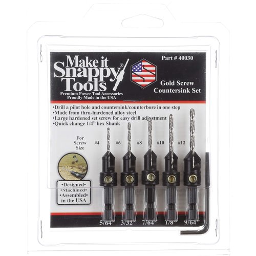 Snappy Tools Quick-Change 5-Pc. Countersink Drill Bit Set. Proudly Made in The USA.