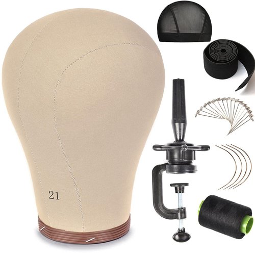 ZGCYSMHT 21''-24''Inch Wig Head Cork Canvas Block Head Mannequin Head With Stand for Making Wigs (21 inch, Brown)
