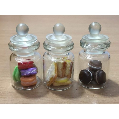 3pc Miniature Cookie Cake Food Candy Dollhouse Cake in Clear Glass Mini Bottle fruit Food #MF011