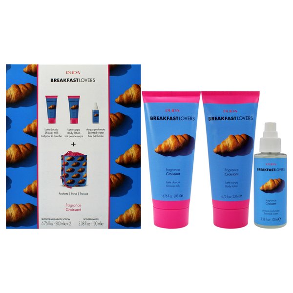 Pupa Milano Breakfast Lovers Set, Croissant, 4 Pc - Moisturizing Body Lotion - Hydrating Body Wash - Body Mist - For Soft Skin - Skin Care Gift Set