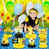 Lnlofen 8Pcs Bumble Bee Birthday Party Decorations Honeycomb Centerpieces, Happy 1st Bee Day Birthday Themed Table Centerpiece Toppers Party Supplies, Honey Bee Birthday Party Table Sign Decor