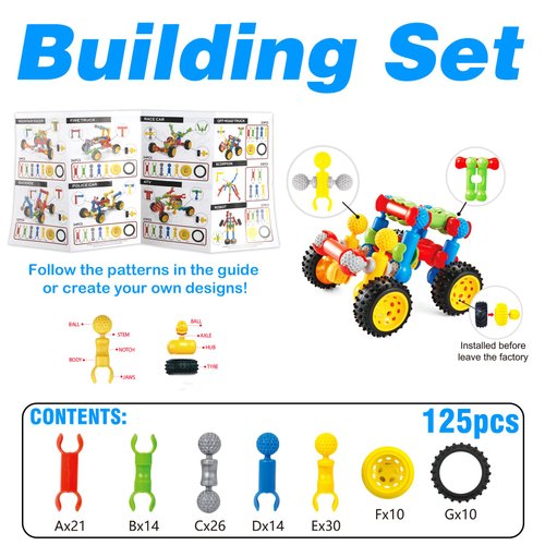 STEM Building Toys for 3 4 5 6 7 8 Year Old Boys Girls, 125 Pcs Stem Toys for 5 Year Old Building Blocks Educational STEM Kit Learning Creative Toys for 3-5 4-8 5-7 6-8 Kids, Birthday Gifts for Kids