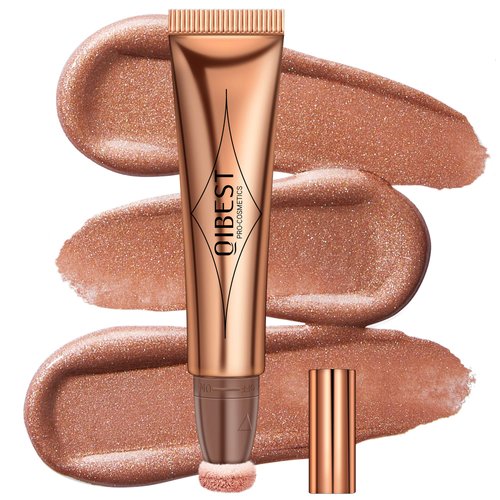 Mysense Liquid Highlighter Makeup,Highlight Bronzer Stick with Sponge Tip,Blendable Silky Cream Glowing Face Highlighter Shimmer Finish,Lightweight Face Illuminator Makeup,#05 Highlighter-Bronze Rose