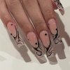 ANDGING French Tip Press on Nails Square Long Black Fake Nails with Glue Acrylic Curved Ballerina Glue on Nails with Designs Fantasy Gel Manicure False Nail for Women Stick ons Nails for Wedding JKU8