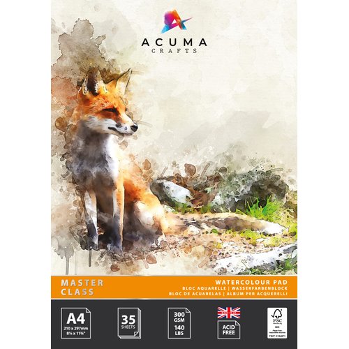 Watercolor Paper Artist Art Pad 35 Sheets, 140lb/300 GSM, Glue Bound, Acid Free, Cold Pressed for Artists Drawing and Sketching Techniques, Made in UK