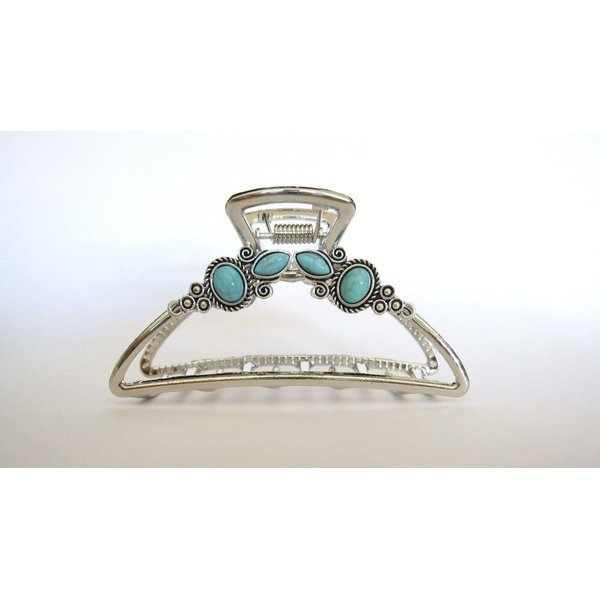 Generic Turquoise blue silver boho design metal native tribal alloy hair claw clip (Size: 3), 1 Count (Pack of 1)