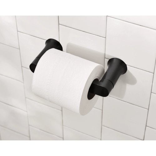 Moen Genta LX Matte Black Modern Wall Mount Pivoting Toilet Paper Holder, Modern Toilet Roll Holder for Bathroom, BH3808BL