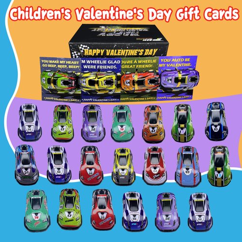 Valentines Day Cards for Kids School Classroom, 24 PCS Valentine's Day Greeting Cards with Racing Cars Toys, Party Favor for Boys Girls, Ideal Gifts Exchange Cards for Classroom