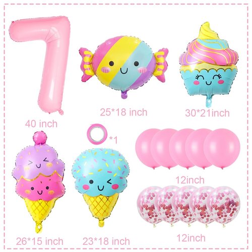 Ice Cream Balloons Number 7 Balloon 40 Inch, Sweet Sassy and Seven Birthday Party Decorations, 7 Balloon Number for Candy Birthday Party Decorations