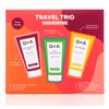 Q+A Travel Trio Body Care Giftset, containing a Hyaluronic Acid Body Wash, AHA Exfoliator Body Scrub, and a Ceramide Body Lotion, each item 50ml