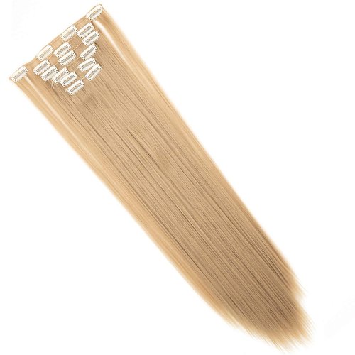 24"-26" Clip in Hair Extensions 6Pcs 16 Clips Curly Wavy Straight Thick Clip on Synthetic Hair Extension Hairpieces Ash Blonde#