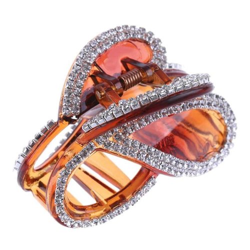 RAYNAG Set of 2 Elegant Rhinestones Claw Clip Jaw Clips For Thick Hair (Black+Brown)