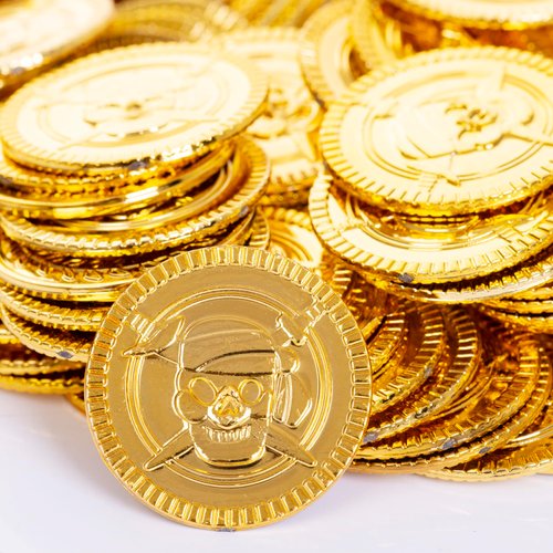 Vonokee 120 Pieces Plastic Pirate Coins,Fake Gold Coin for Halloween,St. Patrick's Day,Treasure Hunts,Party Favors