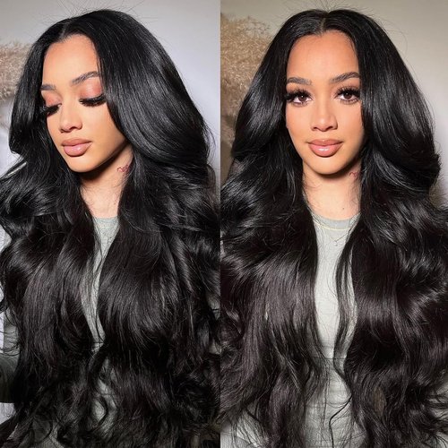 YUTU Body Wave Lace Front Wigs Human Hair Pre Plucked Glueless Frontal Wigs with Baby Hair 30 Inch 13x4 Transparent HD Lace Front Wigs 180% Density for Women Human Hair Wig Natural Black