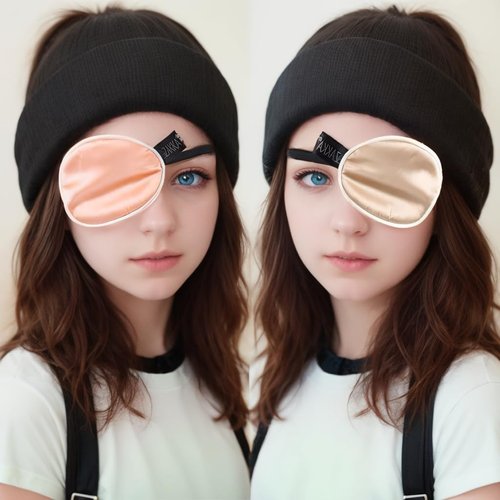 "3 Pcs Silk Eye Patch Set Elastic Strap 3 Colors Soft and Comfortable Single Eye Mask for Adult Kids' Lazy Eye Amblyopia Strabismus (Pink, Light Yellow, Black)"
