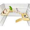 CAREUPET Wooden Platform with Ladder, Pet Activity Structure, Bird, Chinchilla, Guinea Pig, Hamster, Rat Cage Accessories