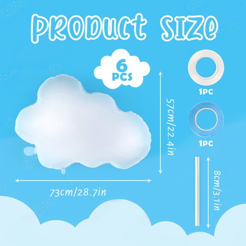 6 Pieces Cloud Balloons,White Cloud Foil Balloons,Cloud Balloons Baby Shower,Cute Cloud Shaped Balloons for Boys Girls Baby Shower Themed Party Birthday Party Wedding Decorations Supplies