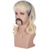 AMZCOS 70s 80s Rocker Mullet Wig Set for Men | Dark Roots Short Blonde Wavy Wigs for Mens Halloween Cosplay Party with 6 Earrings and Mustache
