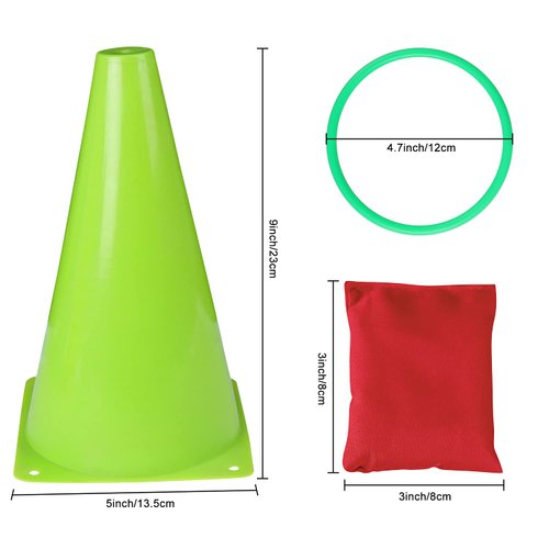 3 in 1 Carnival Outdoor Games Combo Set, Cornhole Bean Bags Ring Toss Game for Kids Adults Birthday Party Backyard Games Obstacle Course Supplies Plastic Cone Set 26 Piece