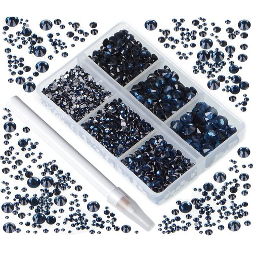 Bymitel 5000 Pieces 6 Mixed Sizes Glue Fix on Glass Rhinestones Round Crystal Gems Flatback for DIY Jewelry Making with one Picking Pen(6-Sizes 5000PCS, Montana)