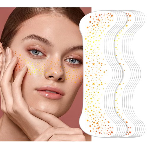 Gold Glitter Freckles Face Tattoo - 12 Pcs Makeup Patch - Face Glitter Speckles Patches - Speckles Waterproof Temporary Tattoos Cute Glitter Makeup Accessories For Women (Gold B)