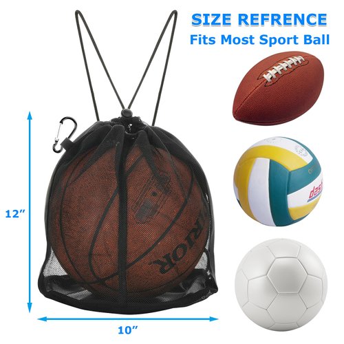 Cosmos Single Ball Bag Mesh Carry Bag Sport Game Ball Storage Bag Drawstring Sackpack Sling Back Bag for Carrying Basketball Volleyball Rugby Ball Soccer Football, Also as Swim Bag Gym Bag Sports Bag