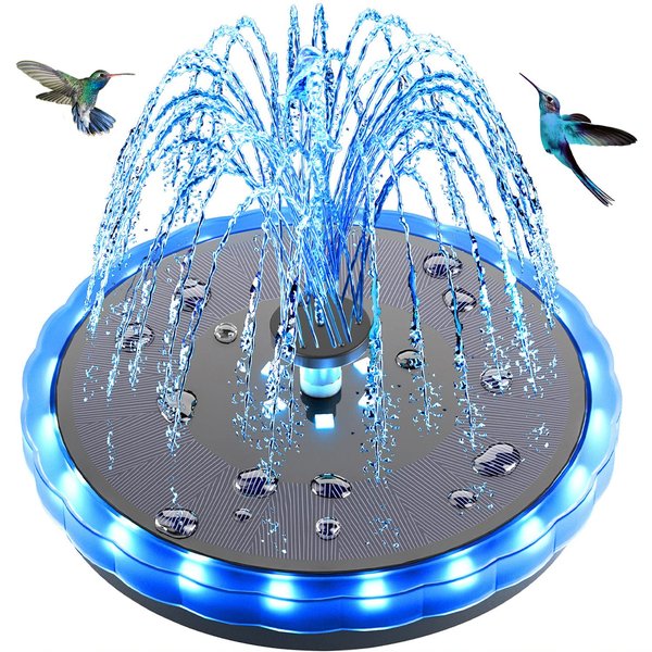 SZMP Solar Fountain, 4W Solar Powered Bird Bath Fountains with 4000 Battery, Color LED Lights, Outdoor Water Feature Fountain Pump with 7 Nozzle and 4 Fixers for Garden, Patio, Pond, and Pool