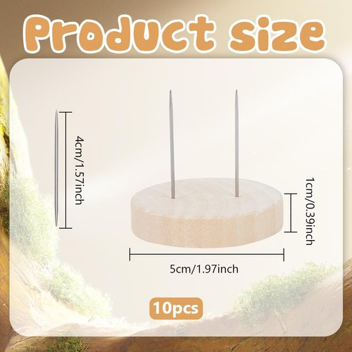 FREEBLOSS 10pcs Double Steel Needle Crochet Doll Stand Steel Needle Doll Stands Needle Felting Doll Display Holders with Wooden Base for Crochet Dolls Felting Animal Dolls