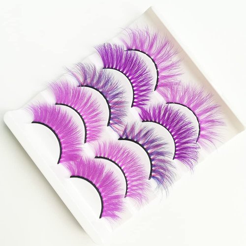 Purple Lashes Colorful Eyelashes Halloween Easter Faux Mink Eyelashes Colored False Eye Lashes Long Dramatic Party Fake Eyelashes Makeup Tools Costume Eye Lashes Extensions(MQ305-Purple)
