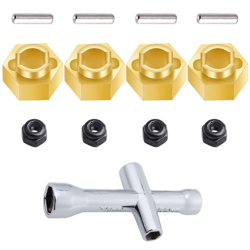 HobbyPark 4Pcs Brass Wheel Hex Hubs for TRX4M Upgrades Parts 1/18 RC Crawler Replacement of 9750, w/Lock Nuts, Wheel Wrench