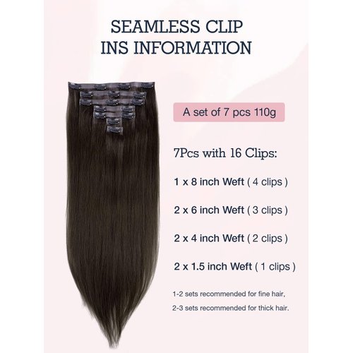 Clip in Hair Extensions Seamless Clip in Hair Extensions Human Hair, Straight 18 Inch 110g 7pcs #2 Dark Brown Clip in Hair Extensions Real Human Hair, Ultra-thin PU Weft Human Hair Clip in Extensions