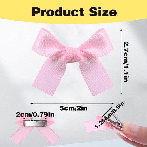 40 Pcs Mini Bow Hair Clips Satin Mini Bow Clips Small Bowknot Barrettes Hair Ribbon Alligator Clips Hair Bows for Girls Baby Women(Pink)