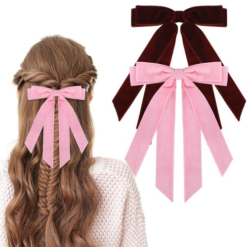 Ouligay 4pcs Velvet Hair Bows for Women Girls, Red Pink Bow Hair Clips, Velvet Hair Ribbon Clips,...