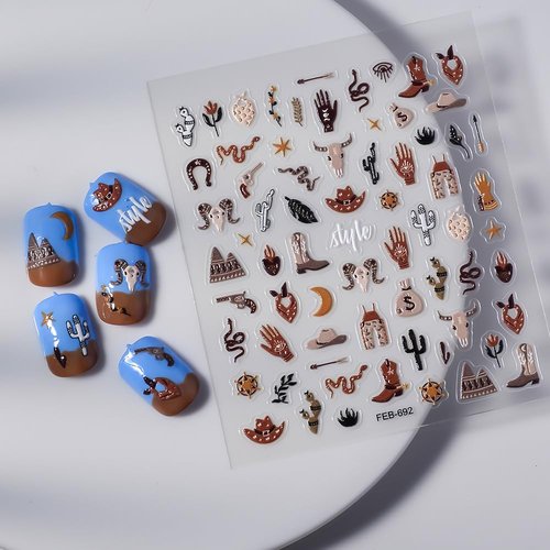 Retro Cowboy Nail Art Stickers Western Cowboy Style Self-Adhesive DIY Nail Decals Brown Cowboy Hat Designs Nail Stickers for Nail Art Retro Style Nail Art Decals Nail Art Design Decoration Nail 1PCS